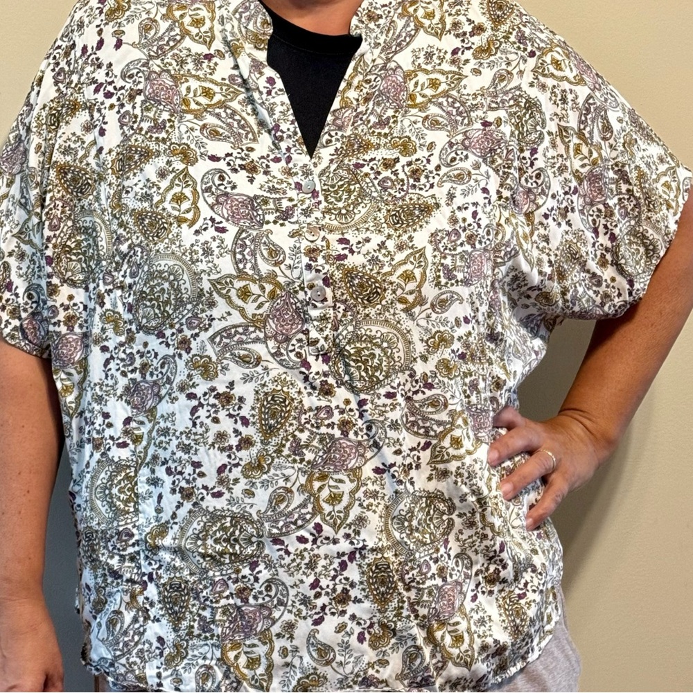J. Jill Cream and Gold Paisley Blouse